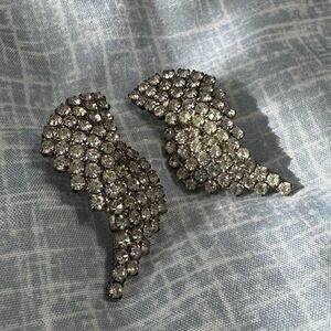 Vintage 1960s Glamorous Rhinestone Cluster Wing Stud Earrings